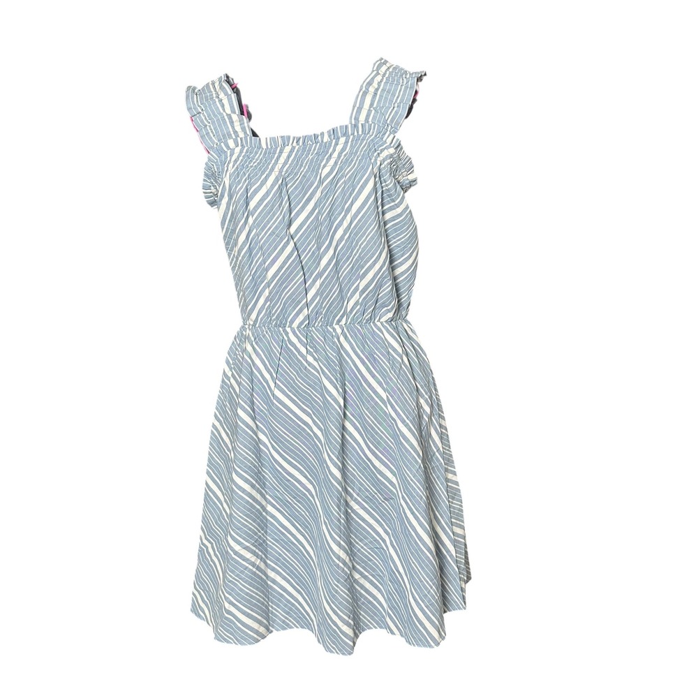 Socialite Nautical Blue Diagonal Striped Ruffle Strap Fit Flare Mini Dress Small
